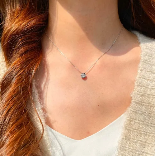 Miniatura 2 de ASCOMY Delicado collar con colgante solitario de diamante de circonita cúbica para mujer, chapado en oro de 14 quilates, redondo y cuadrado