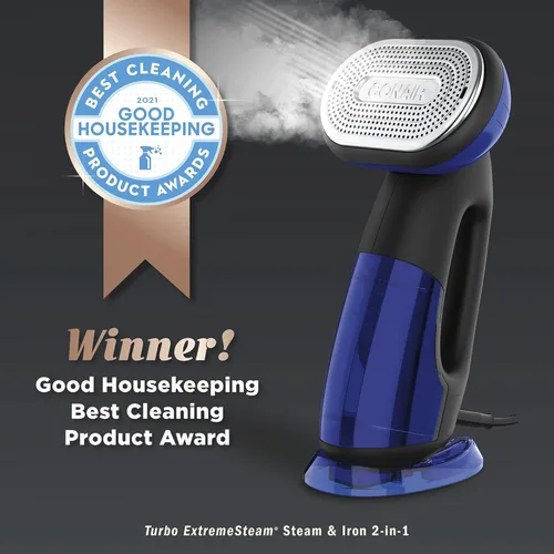 Miniatura 8 de Conair 2 en 1 Vaporizador de Mano y Plancha para Ropa, Turbo ExtremeSteam Vaporizador de Ropa de 1875W y Plancha de Ropa, Negro / Azul