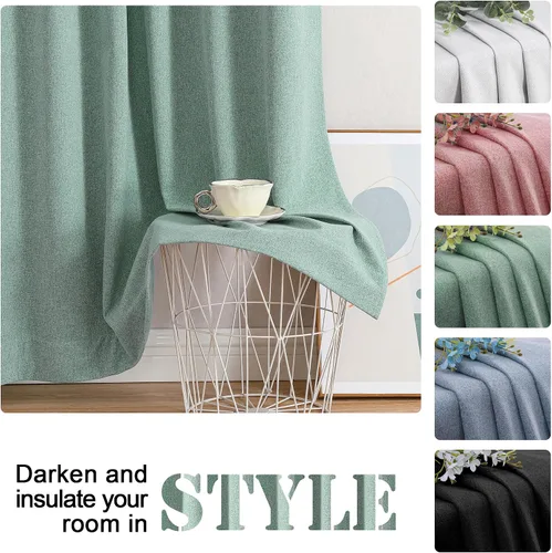 Miniatura 8 de OWENIE Rady - Cortinas opacas con textura de lino verde 100% para dormitorio, 63 pulgadas de largo, 2 paneles, bloqueo de luz completa, aislamiento