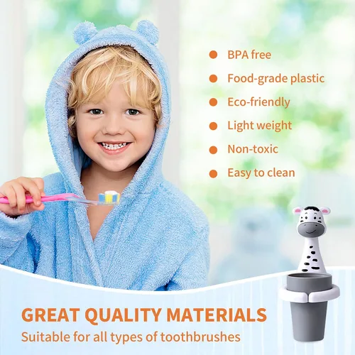 Miniatura 3 de SooGree Soporte para cepillos de dientes para niños, portavasos de dientes de animales, montado en la pared, juego de almacenamiento de pasta