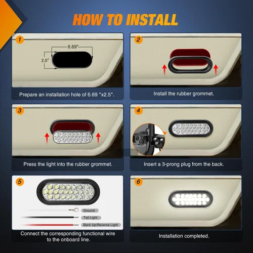 Miniatura 5 de Nilight 2 luces LED de 15 cm, ovaladas, para luz trasera de remolque, 24 LED, luces de respaldo y marcha atrás con ojales de montaje al ras, 2 luces