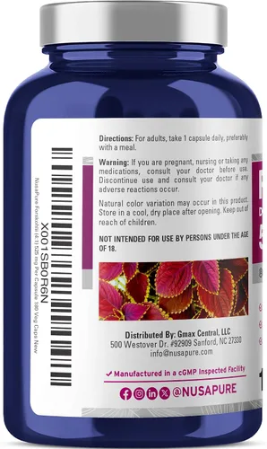 Miniatura 3 de NusaPure Forskohlii Cápsulas, 525 mg, 180 cápsulas vegetales (sin OMG, veganas)