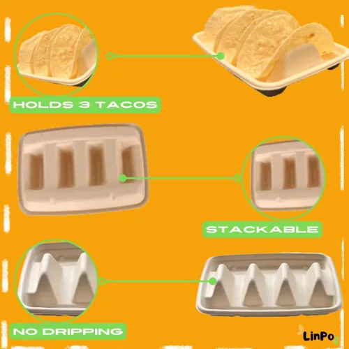 Miniatura 4 de Soporte desechable para tacos - Paquete de 25 platos biodegradables para tacos, kit de tacos, suministros para fiestas de tacos, bandeja de tacos