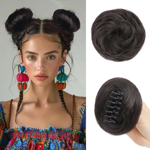 Miniatura 9 de 2 extensiones de moño de pelo sintético para mujer, mini moños naturales con clip, extensiones de cabello para mujer, moño desordenado, para uso