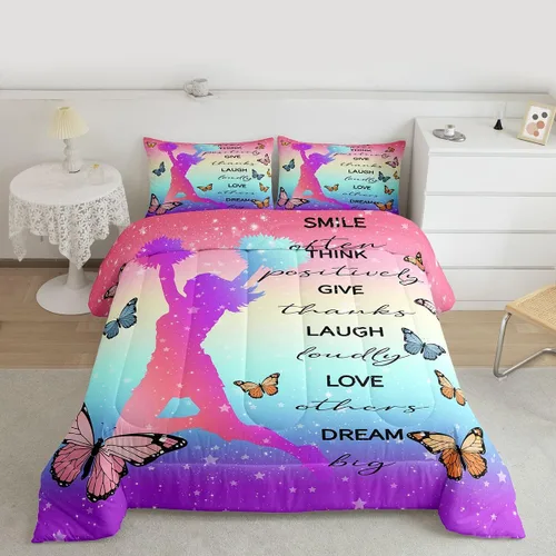 Miniatura 38 de Erosebridal Juego de ropa de cama de princesa de ballet, tamaño Queen, juego de edredón de 3 piezas para niñas bailarinas de ballet, lindo juego