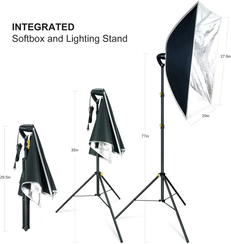 Miniatura 5 de LINCO Kit de iluminación LED Softbox de fotografía de 20 x 28 pulgadas, equipo de luz de estudio de fotografía profesional con bombilla LED de maíz