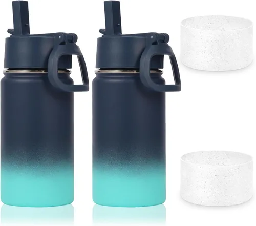 Miniatura 39 de Volhoply Botella de agua de acero inoxidable aislada de 14 onzas con tapa de pajita y funda de silicona, sin BPA, fácil de usar para niños y niñas
