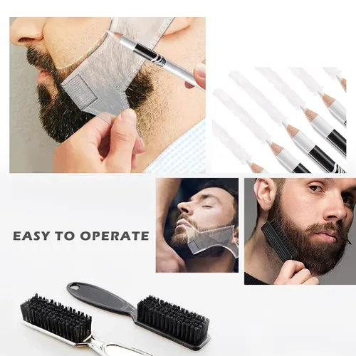 Miniatura 6 de NewBang Juego de 8 lápices de peluquero blancos – Lápices de trazo de afeitar de borde para guía de barba y modelado con sacapuntas, cepillo y regla