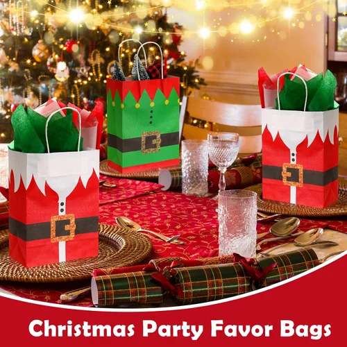 Miniatura 6 de Nuanchu Paquete de 24 bolsas de regalo de papel de Navidad a granel con asas, bolsas de regalo de traje de Papá Noel de 8.7 x 6.3 x 3.15 pulgadas