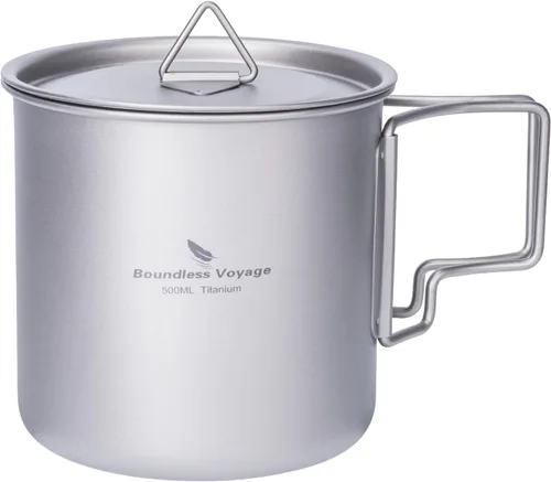 Miniatura 10 de iBasingo Taza de titanio de 7.4 fl oz con colador, taza de camping con tapa, mango plegable, de una sola pared, ligera, portátil para beber al aire