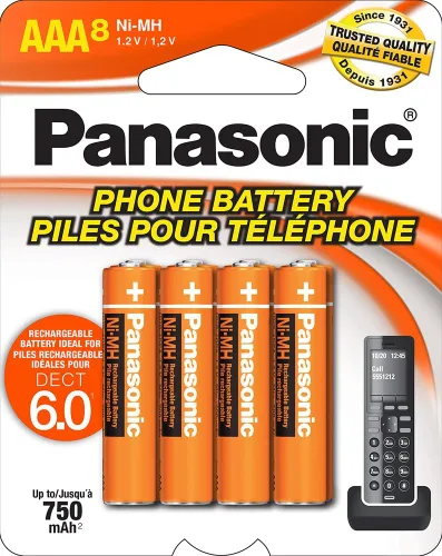 Miniatura 7 de Panasonic Baterías recargables originales HHR-4DPA/4B AAA NiMH para teléfonos inalámbricos DECT, paquete de 4