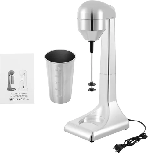 Miniatura 9 de Mezclador eléctrico de bebidas, mezclador retro y espumador de leche, taza de acero inoxidable de 17.7 fl oz, 2 velocidades (16,000-22,000 RPM)
