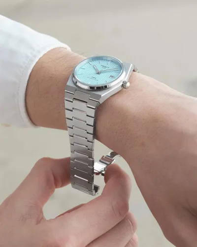 Miniatura 8 de Tissot PRX Powermatic 80 Caja de acero inoxidable 316L, reloj automático suizo para hombres y mujeres, esfera azul hielo, acero inoxidable