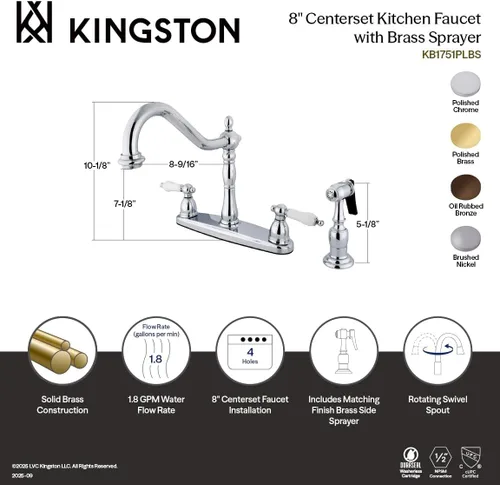 Miniatura 4 de Kingston Brass KB1758PLBS Heritage - Grifo de cocina central de 8 pulgadas, níquel cepillado