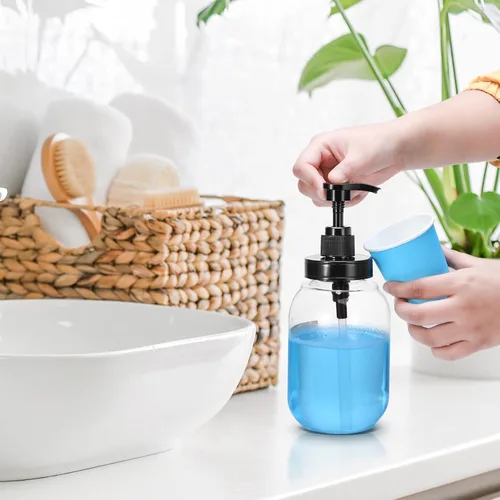 Miniatura 3 de Dispensador de enjuague bucal Summark para baño, botella de bomba de enjuague bucal con portavasos de acero inoxidable, recipiente de enjuague bucal