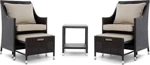 Miniatura 8 de Serta Laguna - Juego de muebles de patio para exteriores, 5 piezas, sillas reclinables de mimbre marrón con otomanas, cojines y mesa auxiliar