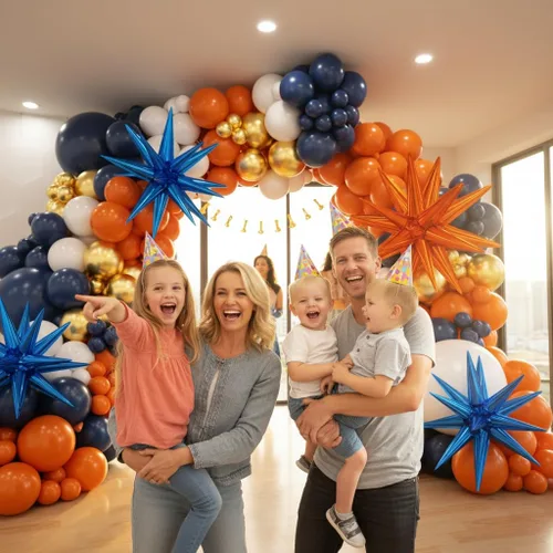 Miniatura 3 de Kit de arco de globos de color azul y naranja, azul marino, naranja, metálico, dorado y blanco, globos de diferentes tamaños para niñas, cumpleaños