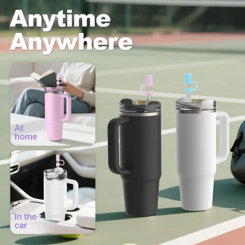 Miniatura 5 de 6 fundas de popote de silicona de 0.39 pulgadas/0.394 in compatibles con Stanley Cup de 40 y 30 onzas, reutilizables a prueba de polvo para vaso