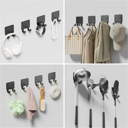 Miniatura 4 de GTK Paquete de 4 soportes para llaves para pared, soporte para maquinilla de afeitar montado en la pared, perchero para sombreros, ganchos Negro
