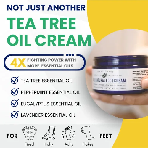 Miniatura 3 de Yellow Bird Crema para pies – Bálsamo hidratante de aceite de árbol de té con aceites esenciales. Tratamiento natural de pies de atletas. Reparación