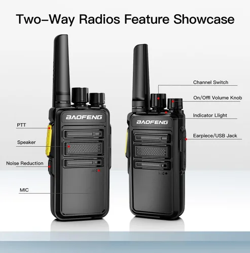 Miniatura 8 de BAOFENG BD-V12B - Paquete de 6 walkie talkies de largo alcance para adultos, radios recargables de dos vías Walkie Talkies con auricular, cargador