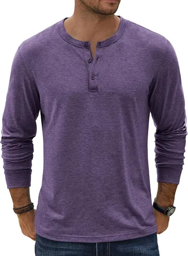 Miniatura 18 de COOFANDY Camiseta Henley de Manga Larga para Hombre Camisas Pullover Casuales Ligeras Camisetas Básicas Suaves Elásticas Tops de Otoño