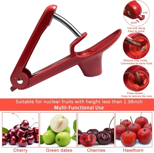 Miniatura 3 de Herramienta para picar cerezas, herramienta de picadura de acero inoxidable resistente, herramienta portátil de semillas de cerezas con diseño