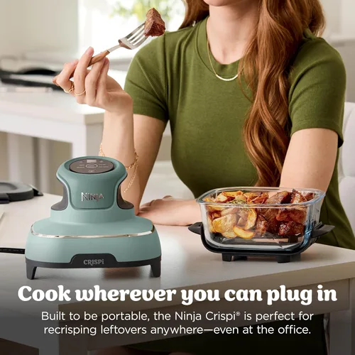 Miniatura 12 de Ninja Crispi - Freidora de aire de vidrio 4 en 1 Con recipientes y tapas de vidrio no tóxicos de 4 cuartos y 6 tazas Apto para microondas, Salvia