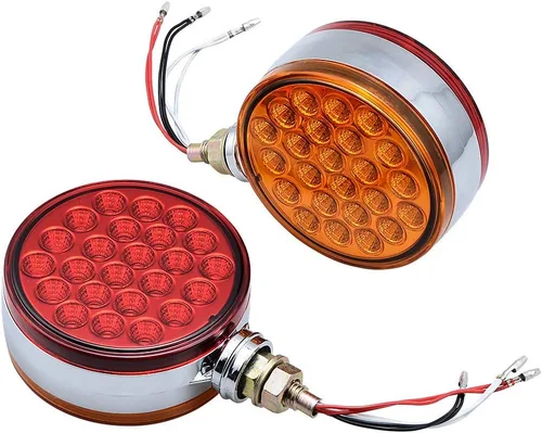 Miniatura 13 de 4 piezas de luces de parada y cola redondas de doble cara con 42 LED, rojas, y lámpara de estacionamiento y señal de giro trasera ámbar, compatibles