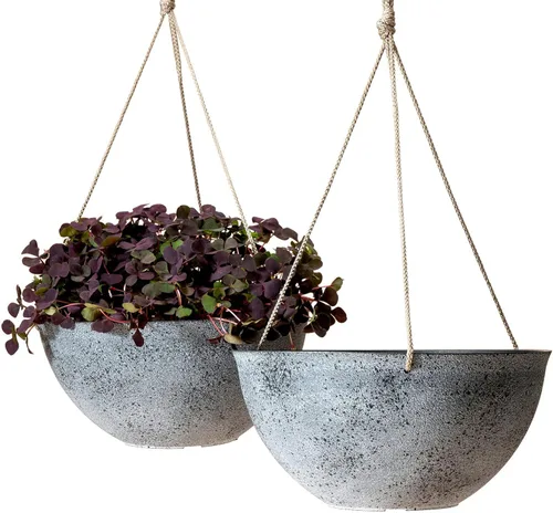 Miniatura 13 de La Jolie Muse - Macetas colgantes para plantas al aire libre, maceta colgante grande con agujeros de drenaje, macetas colgantes negras para flores