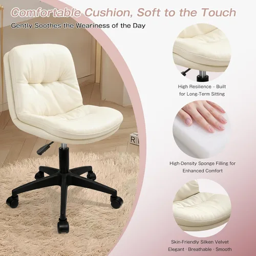 Miniatura 4 de Silla de oficina, silla de escritorio ergonómica con cojín acolchado y respaldo, altura ajustable y giro de 360°, silla de tareas sin brazos