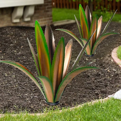 Miniatura 10 de TOMBABY Agave de Metal Agrandado Engrosado Resistente al Viento Arte de Jardín Planta de Metal Escultura Estatua de Jardín Rústico Decoración 12
