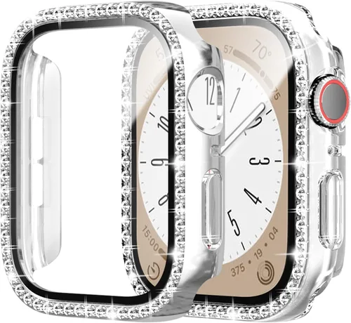 Miniatura 7 de Paquete de 2 fundas brillantes con protector de pantalla de vidrio templado para Apple Watch SE 3 SE 2 Series 6/5/4 SE de 1.575 pulgadas, cubierta