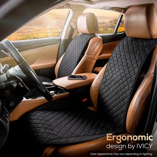 Miniatura 9 de IVICY Funda de asiento de coche de gamuza sintética para automóviles, suave y antideslizante, fundas protectoras de asiento delantero para la NEGRO