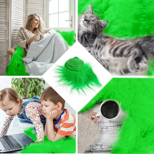 Miniatura 6 de Lusofie Tiras Precortadas de Tela de Piel Sintética Afelpada Lanuda 2x60 pulgadas Piel Verde Esponjosa Peluda para Manualidades para Árbol