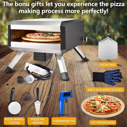 Miniatura 4 de AOSION Horno de pizza al aire libre, horno de pizza giratorio multicombustible de 14 pulgadas, horno portátil de pizza de gas de pellets de acero