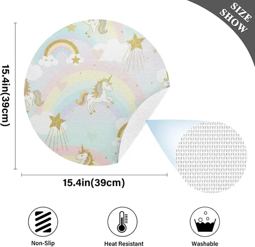 Miniatura 4 de Glittery Gold Unicorns Dining Room Table Placemats, Non Slip Placemats Set Washable for Kitchen Table one sizex1
