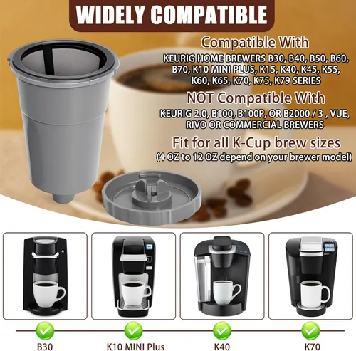Miniatura 7 de Podoy Filtros de café reutilizables compatibles con B30 B40 B50 B60 B70 K10 MINI Plus K15 K40/45 K55 K60/65 K70/75/79 series 5048 Old Mode Gris