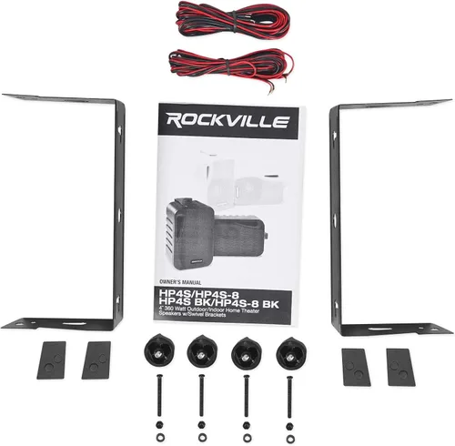 Miniatura 6 de Rockville Par de altavoces HP4S BK de 4 pulgadas, 360 W, para exteriores/interiores, montaje en pared giratorio, IPX44, resistente a la intemperie