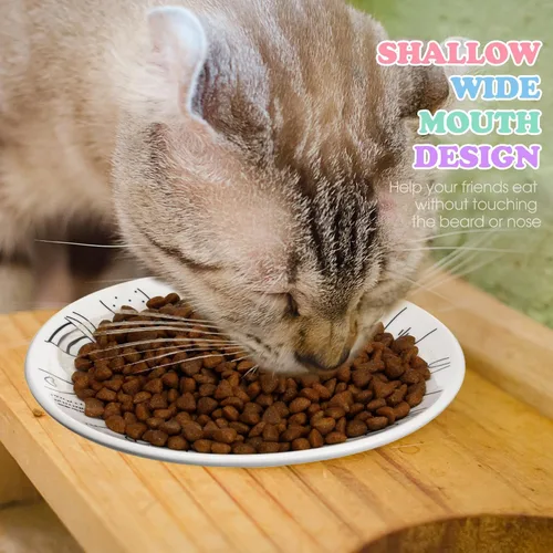 Miniatura 5 de Irenare Juego de 10 platos de cerámica para gatos de 6 pulgadas, anti fatiga y fatiga para gatos, lindos platos poco profundos para comida y agua