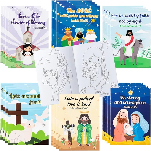 ANGOLIO 24 libros para colorear de la Biblia cristiana para niños, regalos de Pascua, libros para colorear, suministros de dibujo para escuela