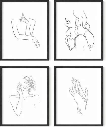 Miniatura 47 de RipGrip Juego de 4 impresiones artísticas minimalistas de líneas, pósteres estéticos, pintura de pared en blanco y negro (sin marco, 12 x 16)