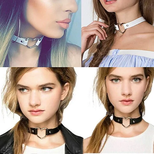 Miniatura 4 de Gargantilla ajustable de piel con corazón, estilo punk, estilo gótico, collar suave con cadena, para mujeres y niñas