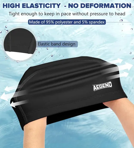 Miniatura 4 de Aegend Gorro de natación de tela, capa impermeable de silicona, gorra de natación de tela transpirable, mantiene el cabello seco con alta
