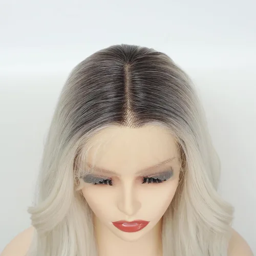 Miniatura 6 de Pelucas de encaje frontal rubias de 30 pulgadas X-TRESS con onda corporal, prediseñadas, peluca frontal de encaje sintético con raíces oscuras