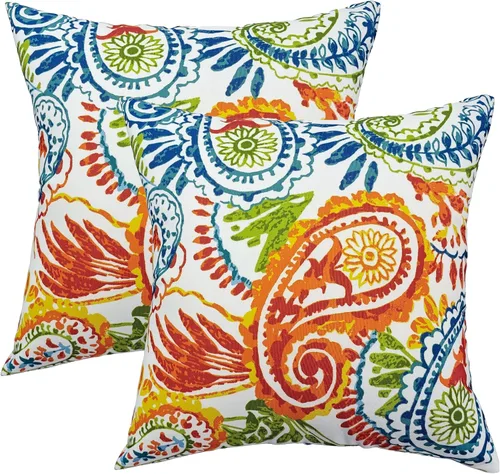 Miniatura 15 de JMGBird Almohadas exteriores de 18 x 18 pulgadas, almohada impermeable para exteriores Blanco con azul
