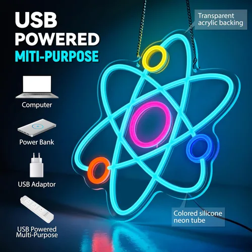 Miniatura 5 de Atom Neon Sign Molecule - Lámpara de pared LED de ciencia para dormitorio, laboratorio, oficina, decoración de sala de juegos, letrero de luz