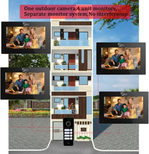Miniatura 2 de ANJIELO SMART Sistema de intercomunicación con timbre de video con cable, 4 unidades familiares de 7 pulgadas, desbloqueo 3 en 1, detección