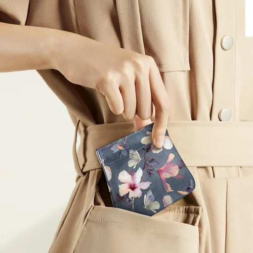 Miniatura 8 de Fintie - Monedero a presión, de cuero PU, monedero para cambio para mujer, Hibisco floreciente., Moda