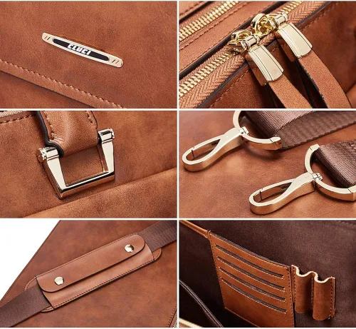 Miniatura 6 de CLUCI Maletines de cuero de cera de aceite para mujer, delgado, grande, para negocios, 15.6 pulgadas, bolsa de hombro vintage para hombre